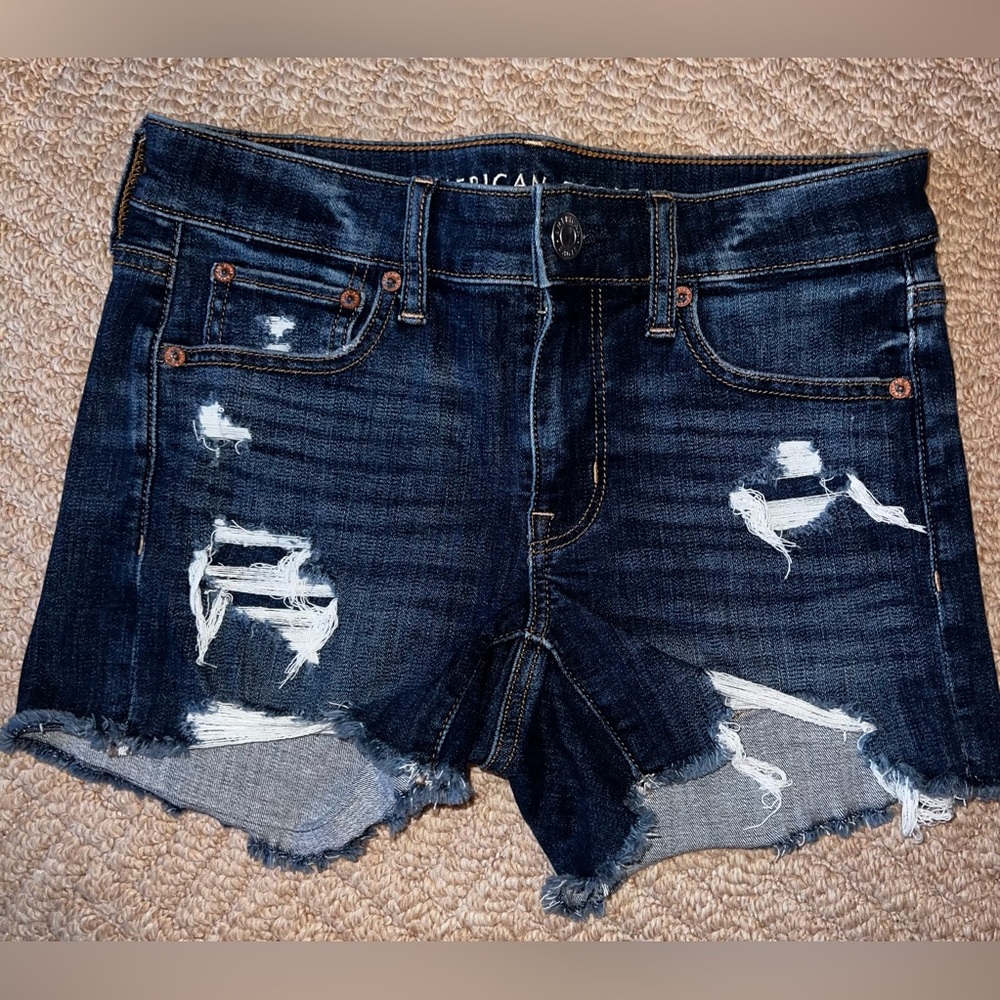 American Eagle Outfitters Dark Indigo Distressed Denim Cutoff Shorts